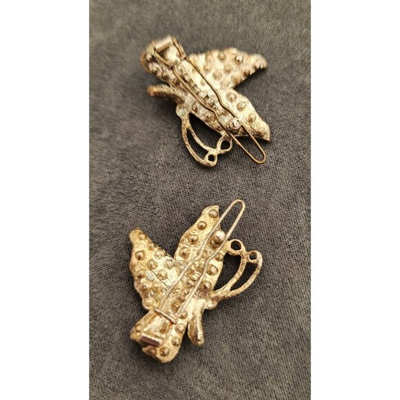 Vintage Silver Tone Rhinestone Butterfly Hair Clips OLD Great Gatsby 30s Era - Picture 3 of 4